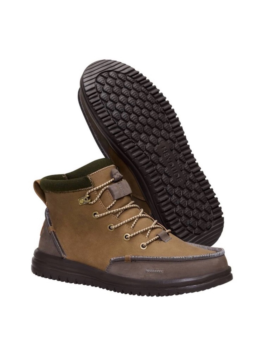 HEYDUDE Men’s Bradley Tumbled Lace-Up Ankle Boots Water Repellent Brown/Green 14